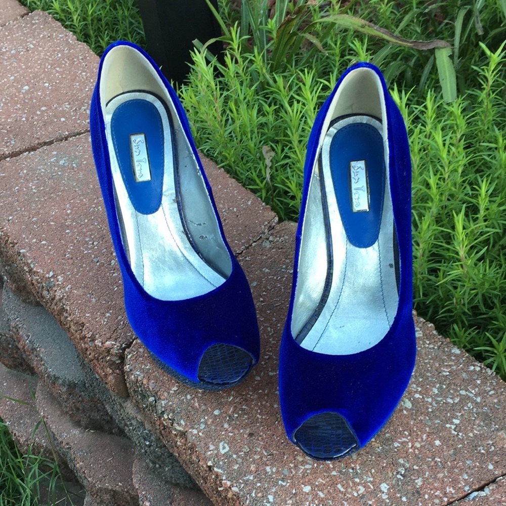 COPY - SunTour Euro 40 🇬🇧 VINTAGE Platform Peep-toe Wedge Leather & Rhinestone - Picture 10 of 17